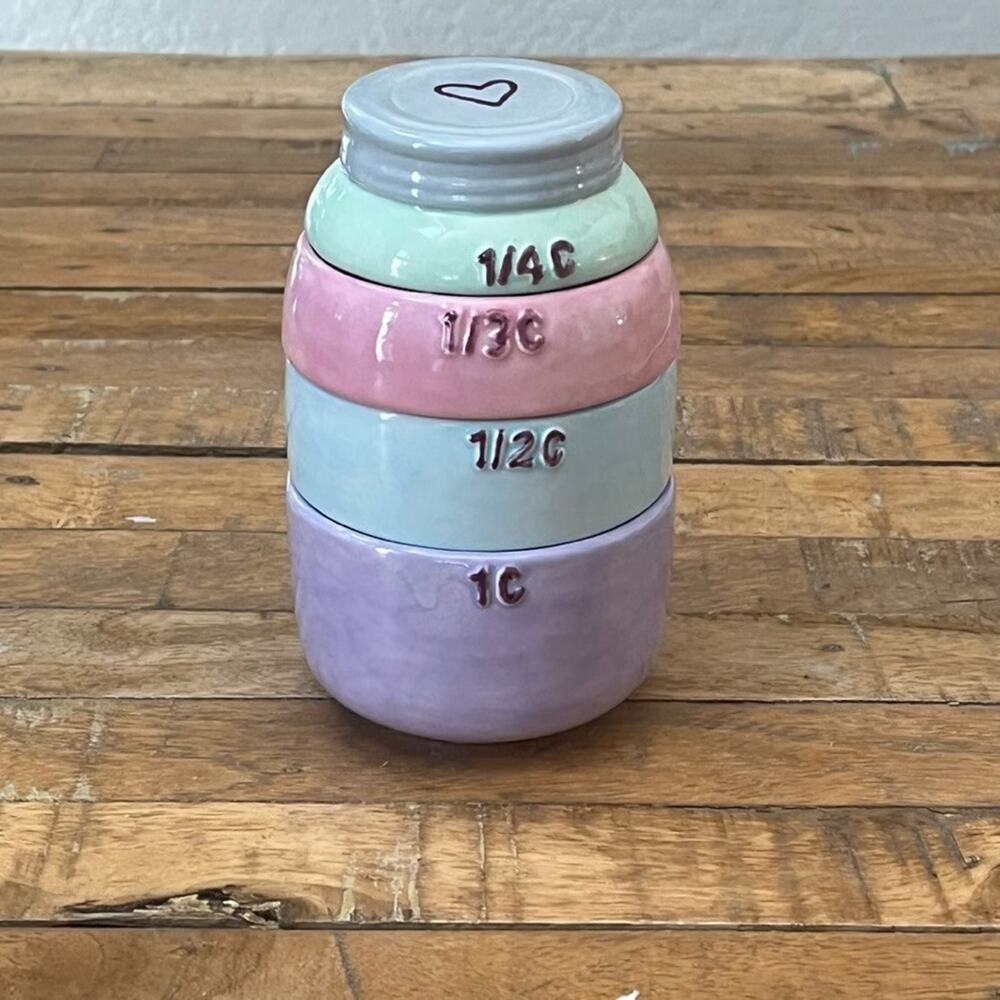 Studio Art Pottery Ceramic Measuring Cups Stackable 6" Mason Jar Shaped Pastel